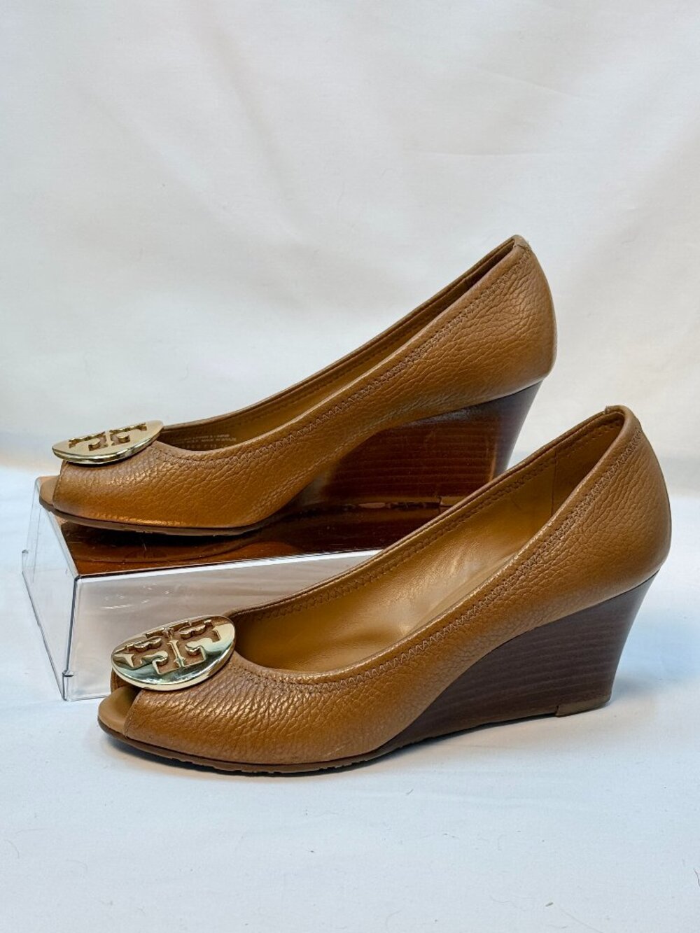 Tory Burch Sally 2 Peep Toe Wedge Pumps Black Leather Size 7